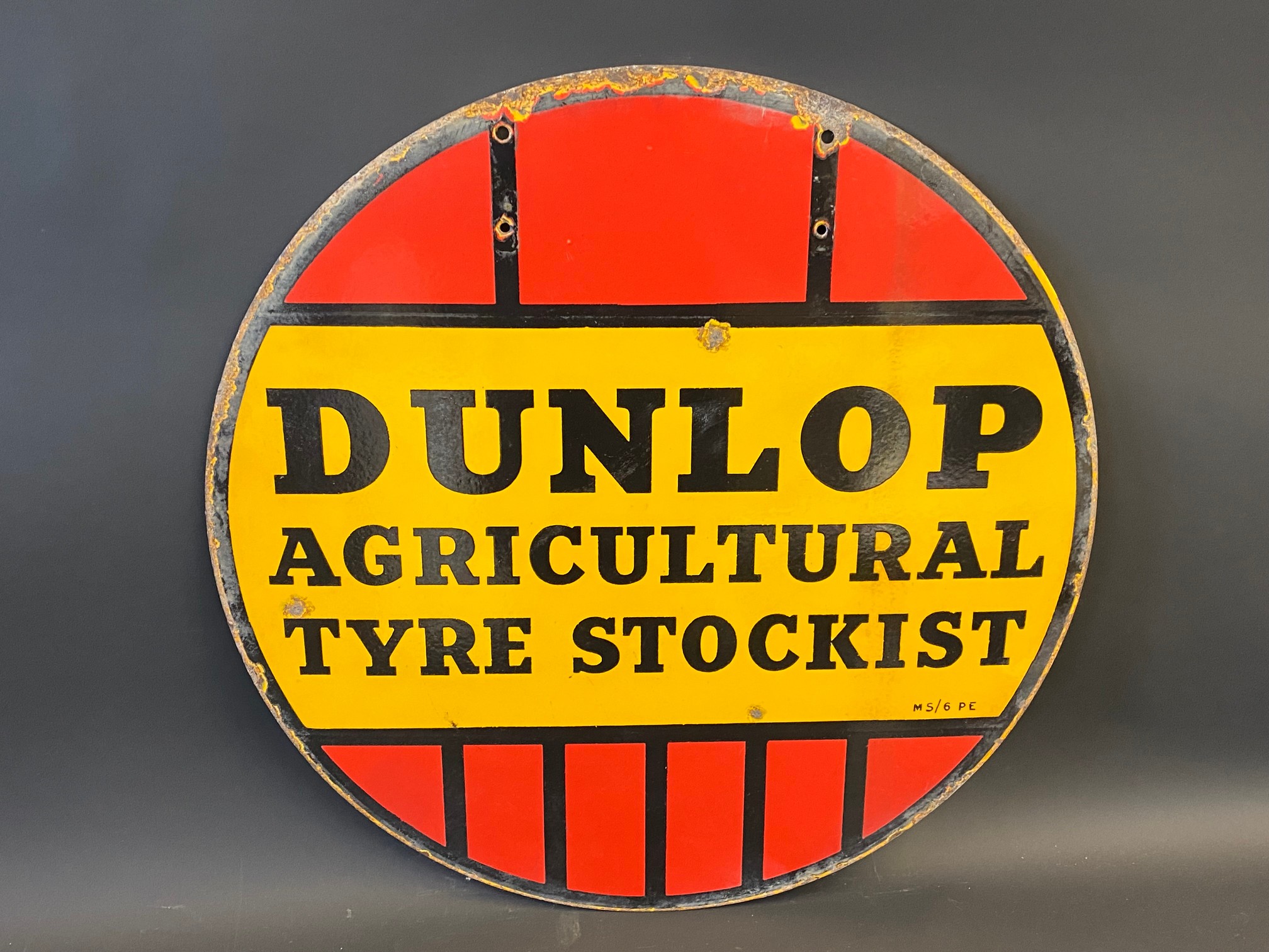 A Dunlop Agricultural Tyre Stockist circular double sided enamel sign, 24" diameter. - Image 4 of 5