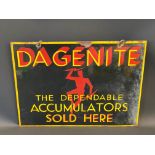 A Dagenite Dependable Accumulators rectangular double sided enamel sign, 20 x 15".