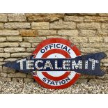 A Tecalemit Official Station directional enamel sign, with holes for reflective discs, mounted on