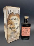 A box of VA-LUS varnish lustre for motor cars and carriages, a company established in 1910, plus a