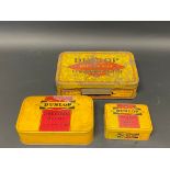 A Dunlop No.2 Car Size tyre repair outfit tin, a No.3 Car Size repair outfit tin and a Motor Cycle