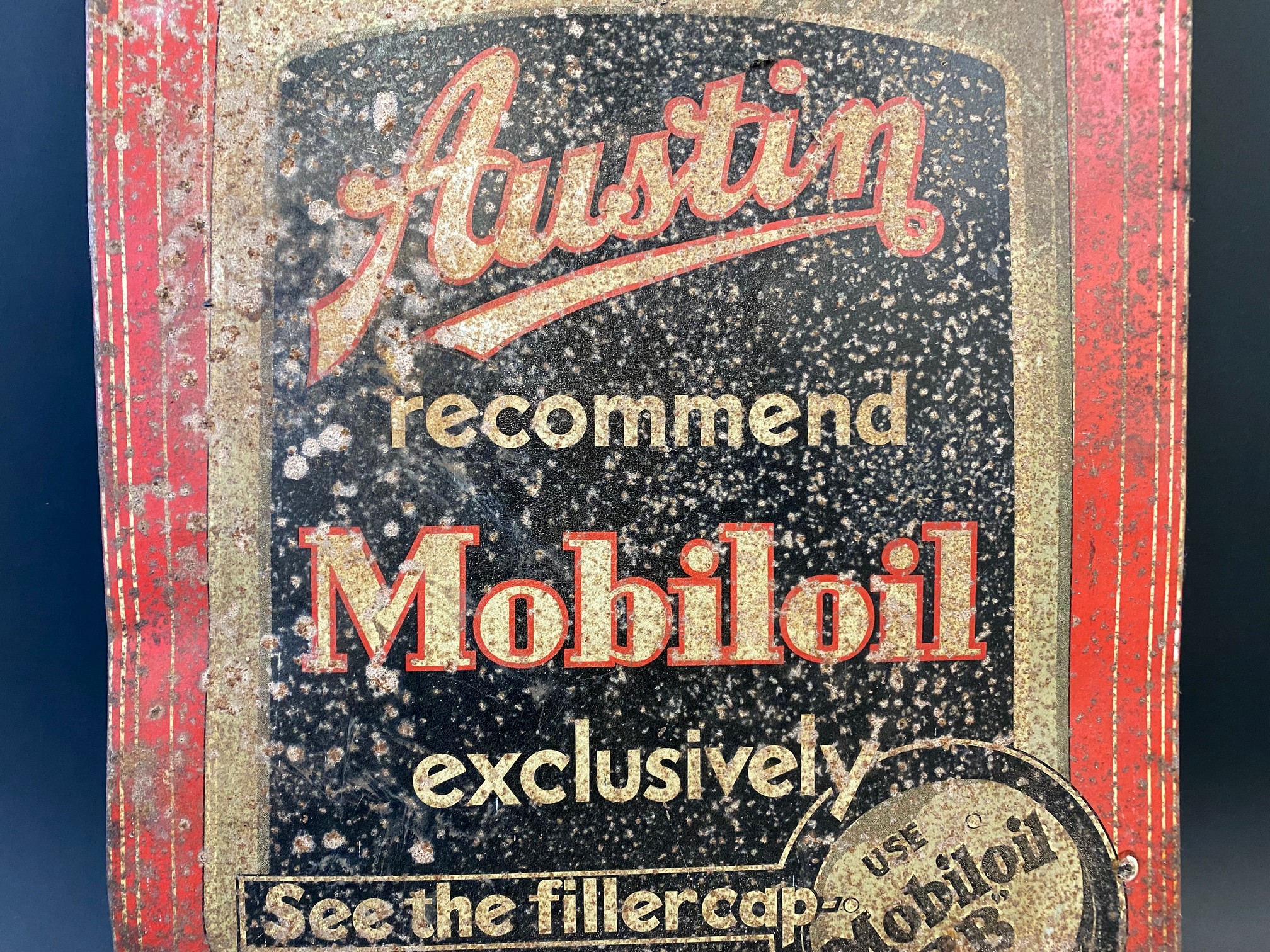 An 'Austin recommend Mobiloil' rectangular tin advertising sign, with radiator image filling the - Image 3 of 5