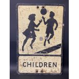 A metal road sign warning about Children, 14 x 21".