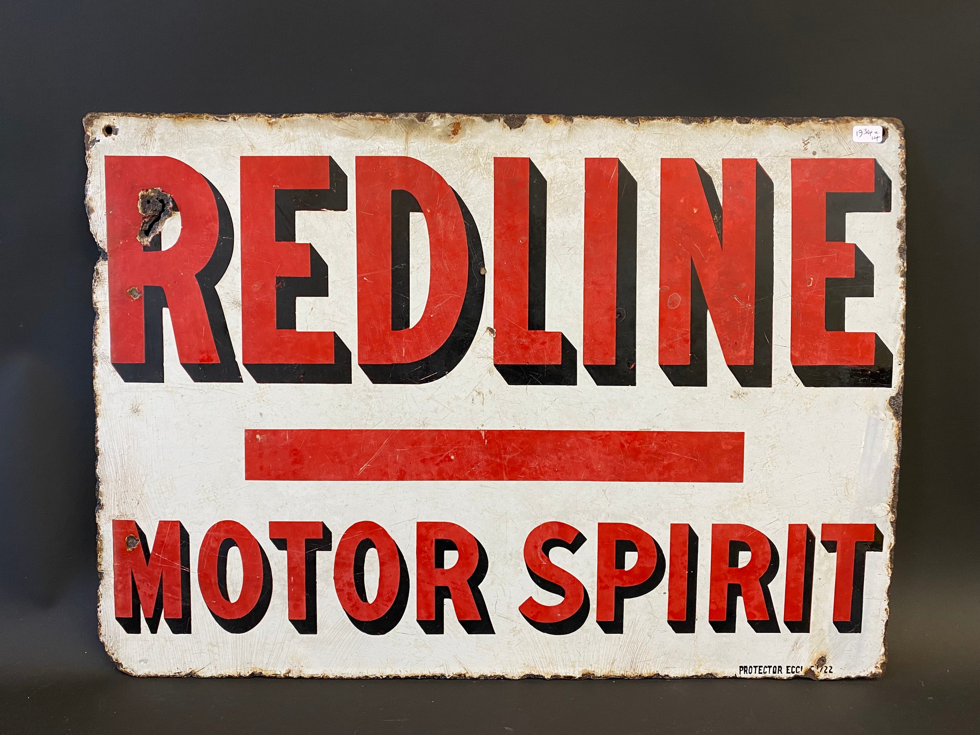 A Redline Motor Spirit rectangular double sided enamel sign by Protector of Eccles, dated 1922, 19