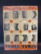 An India Tyres pictorial tin advertising sign, 17 x 22 1/2".