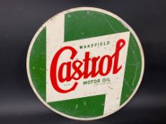 A Wakefield Castrol Motor Oil circular tin advertising sign, for mounting on a cabinet, 18"