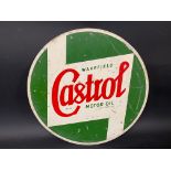 A Wakefield Castrol Motor Oil circular tin advertising sign, for mounting on a cabinet, 18"