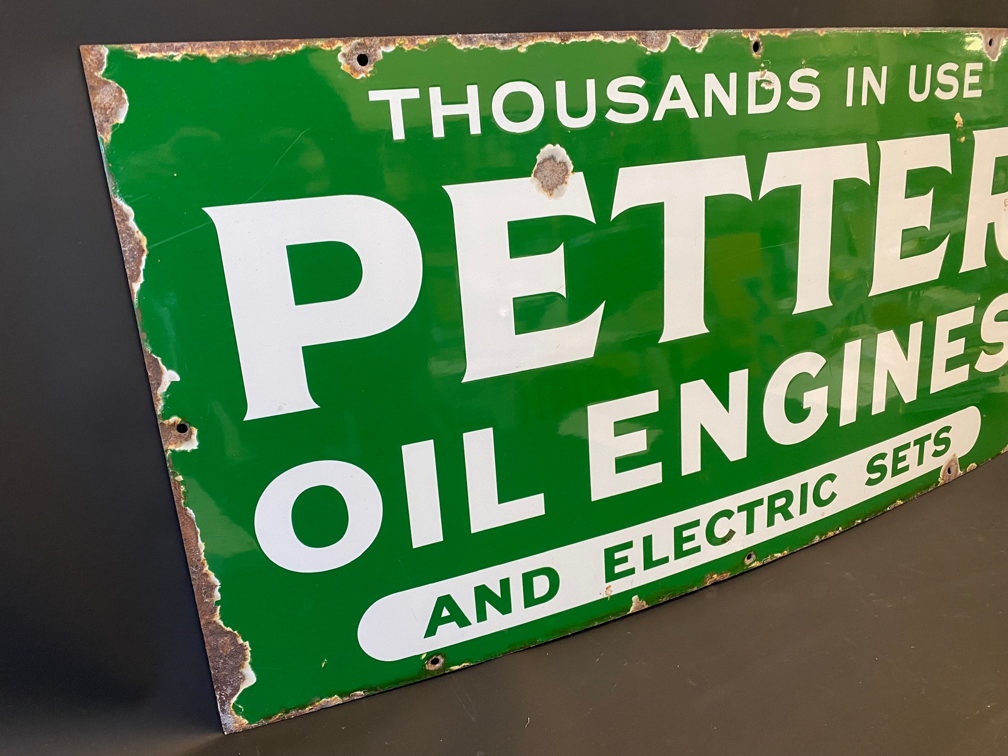 A Petter Oil Engines and Electric Sets, rectangular enamel sign with excellent gloss, 36 x 18". - Image 2 of 4