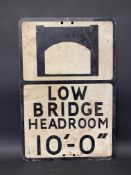 A metal road sign for Low Bridge, 14 x 21".