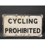 A Cycling Prohibited cast aluminium road sign, 20 3/4 x 12".