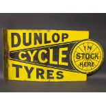 A Dunlop Cycle Tyres double sided enamel sign with hanging flange, by Griffiths & Browett Ltd, 27