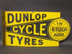 A Dunlop Cycle Tyres double sided enamel sign with hanging flange, by Griffiths & Browett Ltd, 27