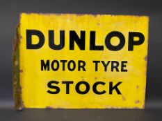 An early Dunlop Motor Tyre Stock rectangular double sided enamel sign by Patent Enamel, with hanging