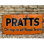 A Pratts 'On top in all road tests' rectangular enamel sign by Patent Enamel, dated May 1925, 48 x