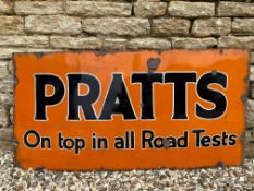 A Pratts 'On top in all road tests' rectangular enamel sign by Patent Enamel, dated May 1925, 48 x