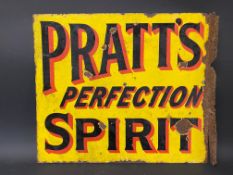 A Pratt's Perfection Spirit double sided enamel sign with hanging flange, by Bruton, 21 x 18".