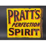 A Pratt's Perfection Spirit double sided enamel sign with hanging flange, by Bruton, 21 x 18".