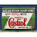 A large Wakefield Castrol 'Let us drain your sump' rectangular enamel sign, 48 x 36".