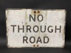 A metal road sign for 'No Through Road' with integral glass reflective discs, 24 x 16".