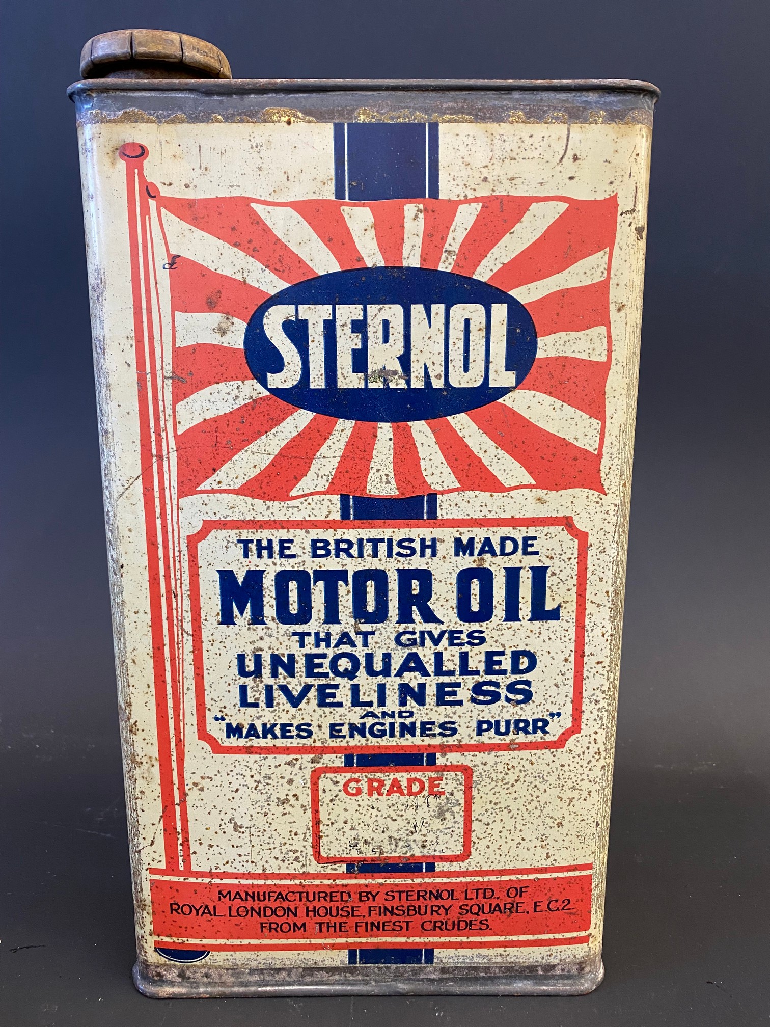 A Sternol Motor Oil gallon can in good condition.