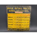 A Shell Lubricatin Oil tin chart sign for mounting inside a cabinet, dated January 1932, 17 x 18".