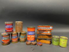 A selection of Carborundum grinding paste tins, including Chemico etc.