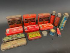 A small collection of Halford and Halfords repair outfit tins, chalk tins etc.