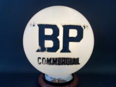 A BP Commercial pill shaped glass petrol pump globe, damaged neck.