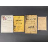 Two early Dunlop booklets including October 1917, an invoice with Dunlop advertising plus a postcard