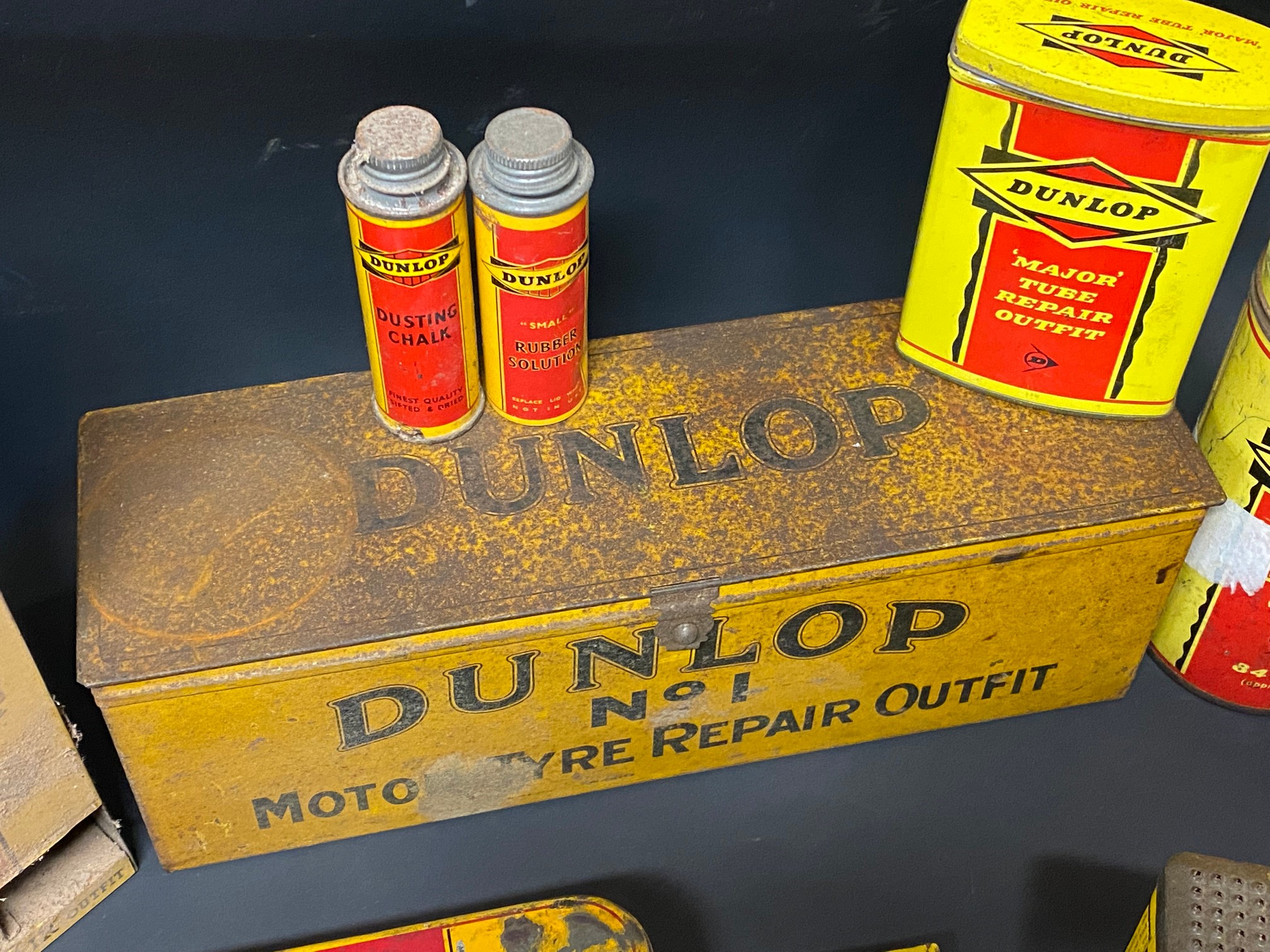 A box of assorted Dunlop tins including a silent salesman wall mounted dispenser. - Image 3 of 4