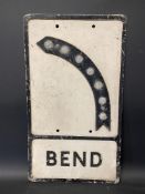 An aluminium road sign for Bend, with integral glass reflective discs, 12 x 21