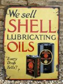 A Shell Lubricating Oils 'Every Drop Tells!' rectangular part pictorial enamel sign, with images