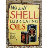 A Shell Lubricating Oils 'Every Drop Tells!' rectangular part pictorial enamel sign, with images