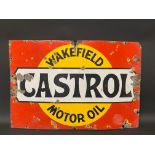 A Wakefield Castrol Motor Oil rectangular enamel sign by Bruton of Palmers Green, 30 x 20".