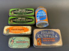 A small selection of John Bull tins including control lever rubbers, valve parts etc.