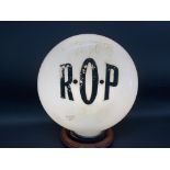 An early ROP Motor Oils pill shaped glass petrol pump globe