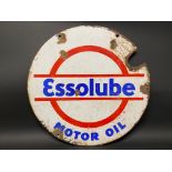 An Essolube Motor Oil circular double sided enamel sign, 26" diameter.