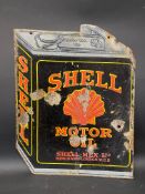 A Shell Motor Oil can-shaped double sided enamel sign, earlier dark grey version, 16 x 20".