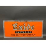 An Exide Batteries rectangular perspex hanging sign, 36 x 16".