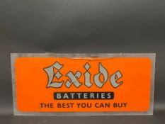 An Exide Batteries rectangular perspex hanging sign, 36 x 16".