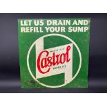 A Wakefield Castrol Motor Oil 'Let us drain and refill your sump' tin advertising sign by Cowling,