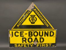 An AA enamel road warning sign for 'Ice-Bound Road', by Franco, 26 x 24".