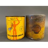A Shell Motor Grease 1lb tin, with robot/stick man motif, plus a Shell Retinax grease tin with