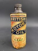 A British Motor Oil cylindrical quart can.