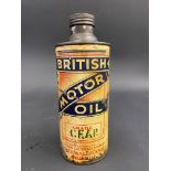 A British Motor Oil cylindrical quart can.