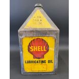 A Shell Lubricating Oil five gallon pyramid can in good condition.