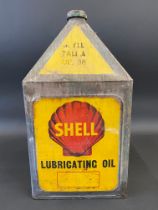 A Shell Lubricating Oil five gallon pyramid can in good condition.