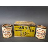 A rare Ariel Motor Cycle spares tin plus two Ariel enamel touch up tins.