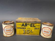 A rare Ariel Motor Cycle spares tin plus two Ariel enamel touch up tins.