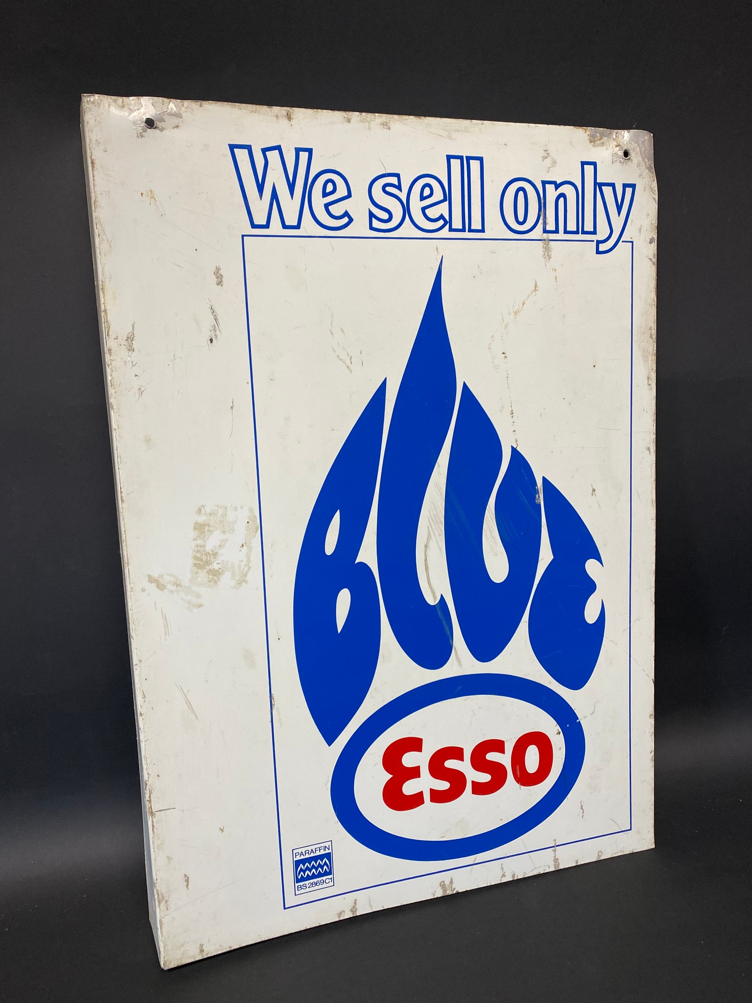 An Esso Blue rectangular double sided advertising sign with hanging flange, 14 x 20". - Image 2 of 2